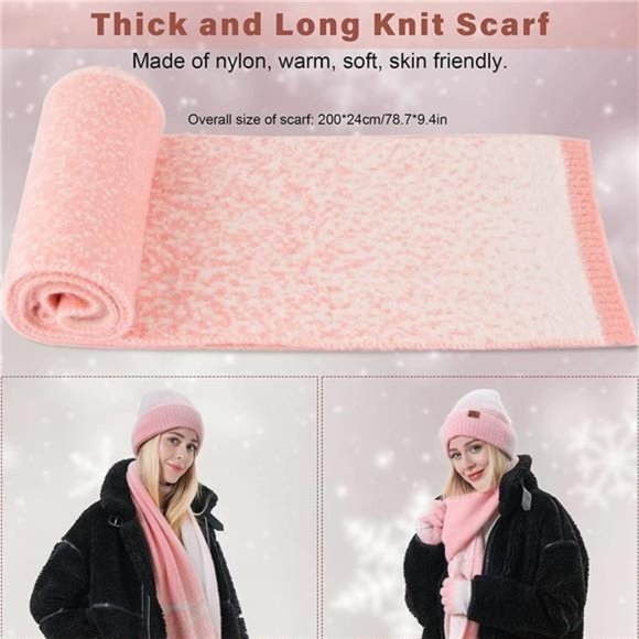 𝅺winter Knitted Warm Set Scarf and Hat Touch Screen Gloves Pink - Picture 5 of 7
